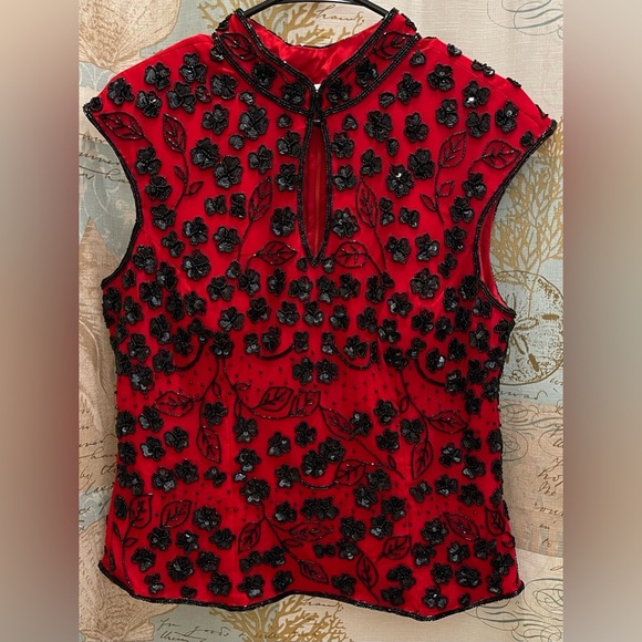 Sean Collection 100 Silk Red Black Heavy Beaded Floral Plus Whimsigoth Fairy XXL - Picture 1 of 13